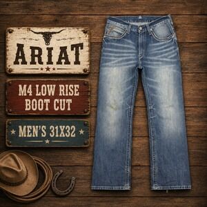Ariat M4 Low Rise Boot Cut Jeans Mens 31x32 Medium Wash Blue Denim 10017511